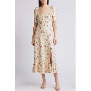 & Other Stories Adler Aop Floral Puff Sleeve Linen Midi Dress Size 6